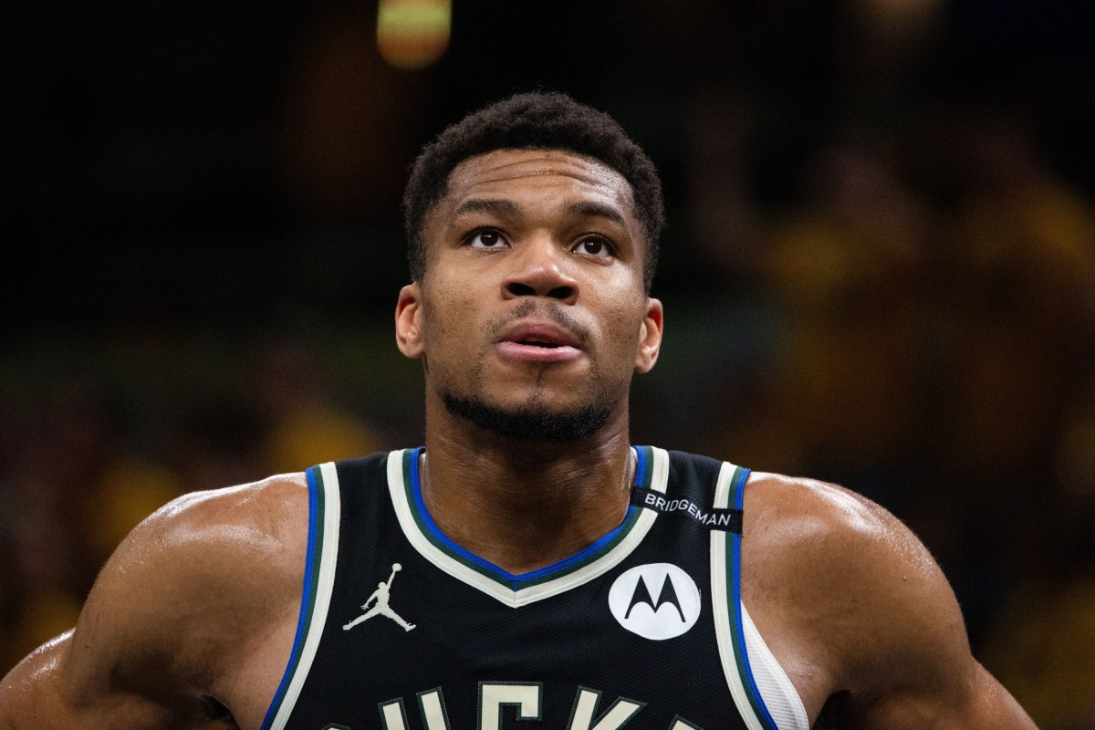 Milwaukee Bucks forward Giannis Antetokounmpo (34) during game five of the first round for the 2024 NBA Playoffs against the Indiana Pacers at Gainbridge Fieldhouse.