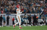 Kansas City Chiefs quarterback Patrick Mahomes after throwing a pick-six against the Jacksonville Jaguars, which disappointed Heidi Gardner on the ManningCast.
