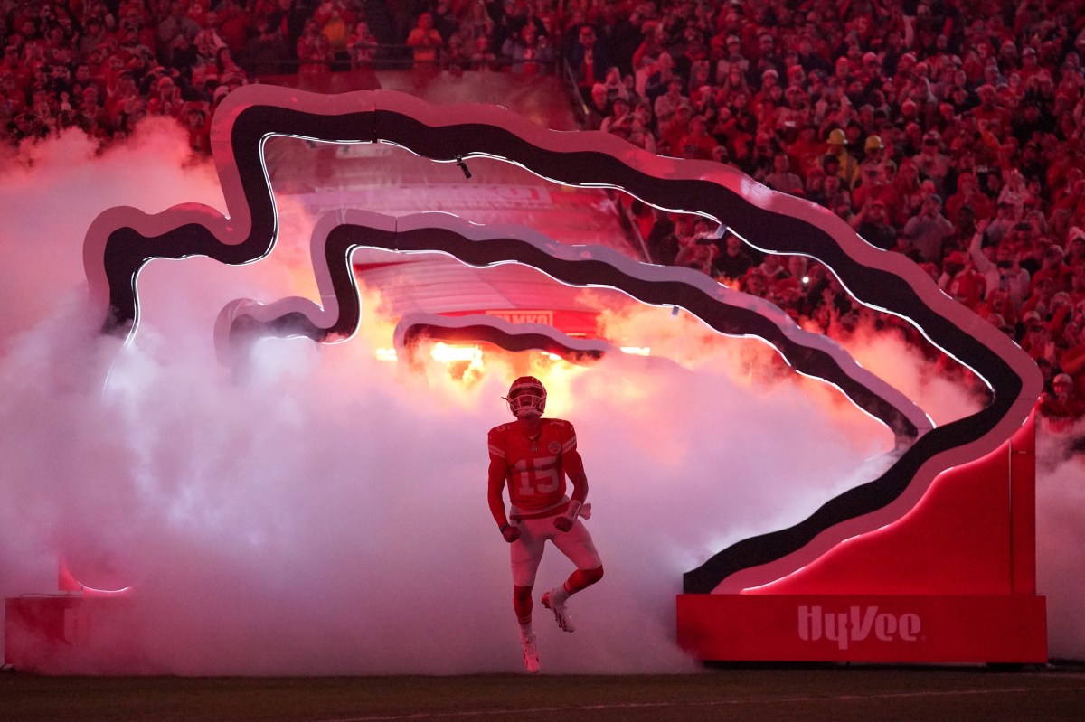 Kansas City Chiefs quarterback Patrick Mahomes before their game against the Washington Commanders.