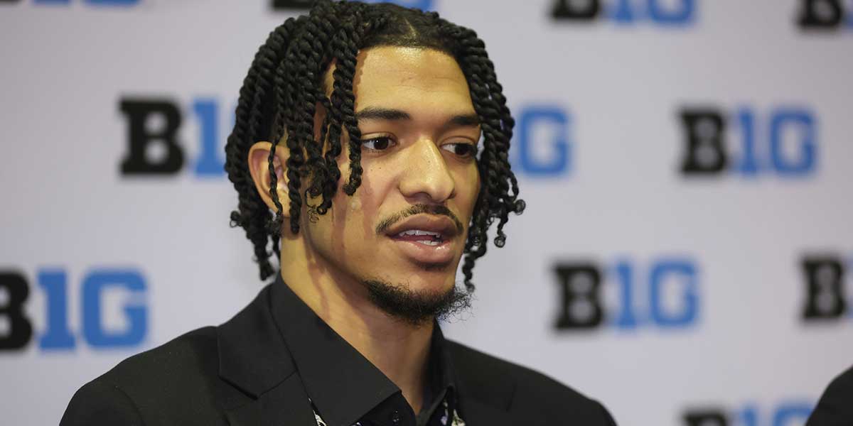 USC’s Chad Baker-Mazara speaks during Big Ten Men’s Basketball Media Days at the Donald E. Stephens Convention Center.