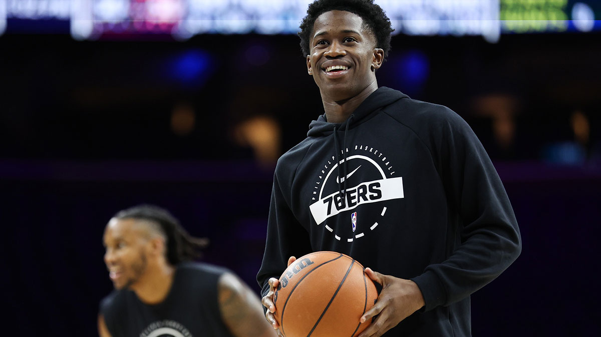 Philadelphia 76ers guard VJ Edgecombe before action against the Charlotte Hornets at Xfinity Mobile Arena.