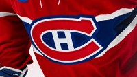 View of a Montreal Canadiens logo on a jersey worn by a member of the team in the second period at Bell Centre. Mandatory Credit: