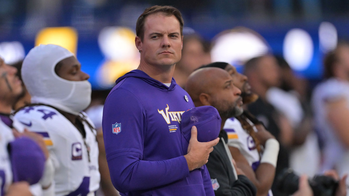 Minnesota Vikings head coach Kevin O'Connell during the first half against the Los Angeles Chargers at SoFi Stadium.