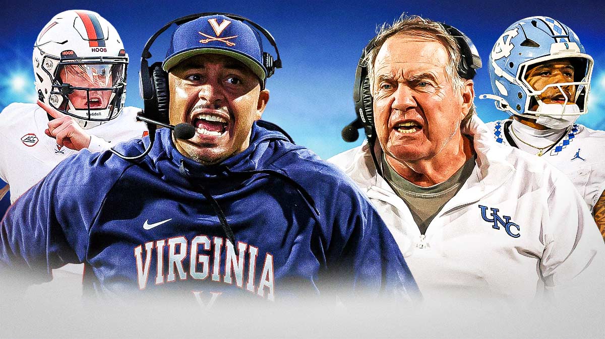 Tony Elliott and Chandler Morris on the left, Bill Belichick and Gio Lopez on the right.