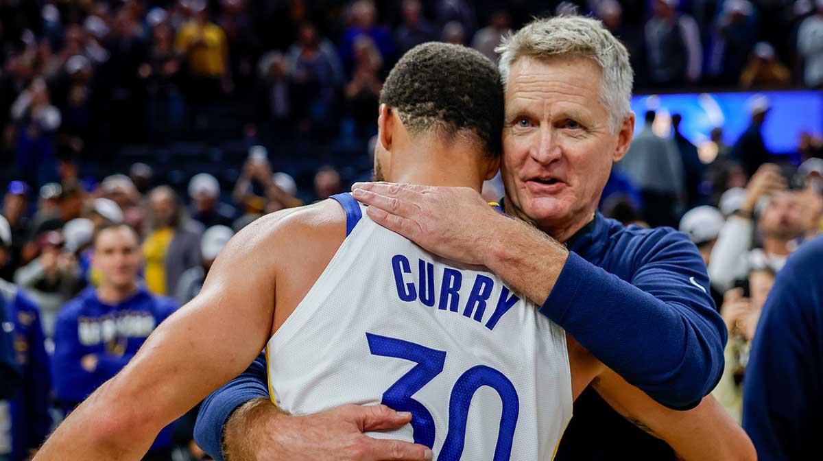 Golden State Warriors head coach Steve Kerr coaches his team against the Los Angeles Lakers in the first quarter at Chase Center.
