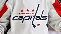 A view of the Washington Capitals logo worn by a member of the team during the second period at Bell Centre