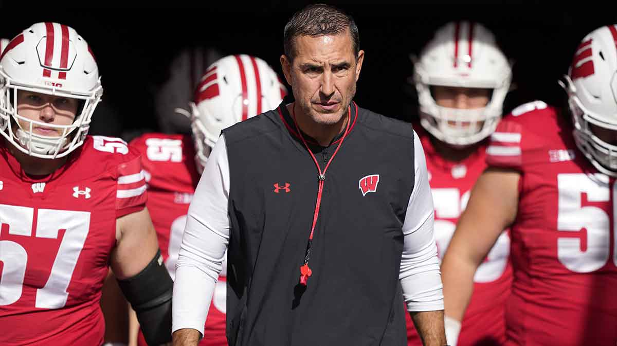 Wisconsin Badgers head coach Luke Fickell during warmups prior to the game against the Ohio State Buckeyes at Camp Randall Stadium.
