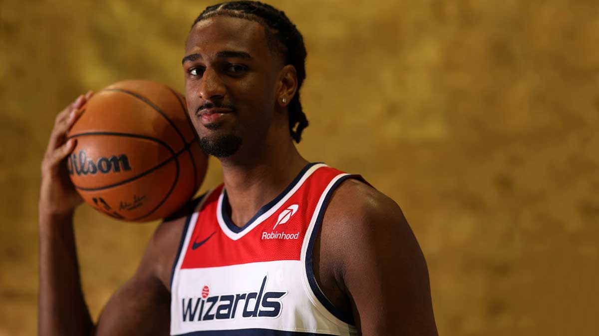 Washington Wizards forward Alex Sarr (20) poses for a portrait during Wizards Media Day at CareFirst Arena.