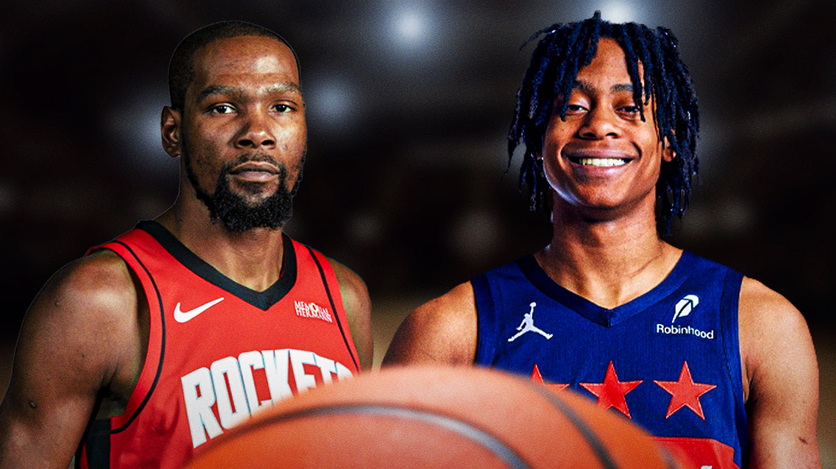 Kevin Durant and Tre Johnson smiling next to each other