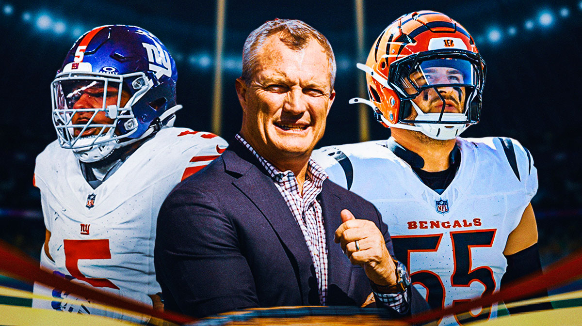 49ers GM John Lynch (center) with Giants DE Kayvon Thibodeaux and Bengals LB Logan Wilson