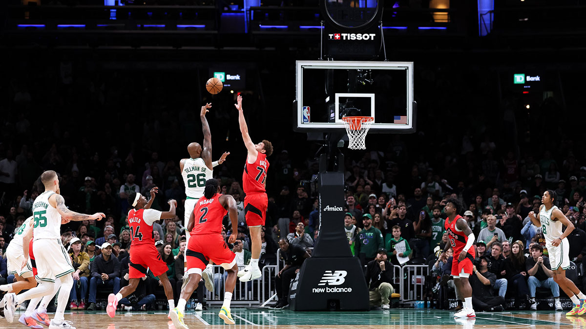 Boston Celtics center Xavier Tillman (26) make the game winning basket during the second half against the Toronto Raptors at TD Garden.