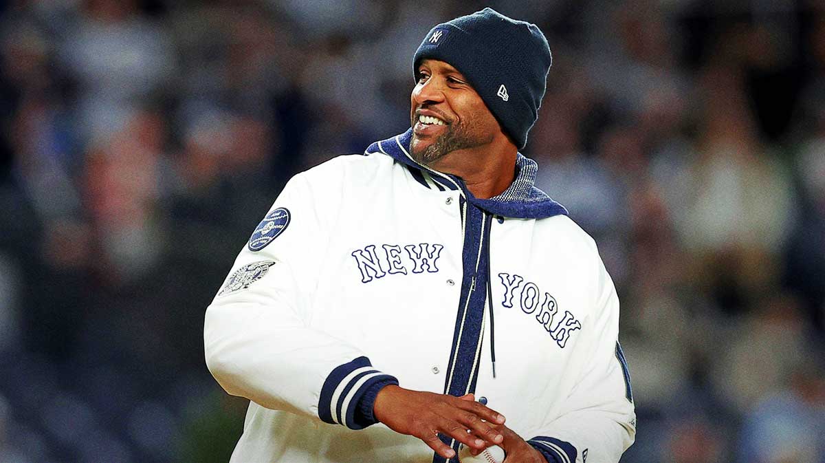 New York Yankees former pitcher CC Sabathia throws the ceremonial first pitch before game one of the ALCS for the 2024 MLB Playoffs between the New York Yankees and the Cleveland Guardians at Yankee Stadium.