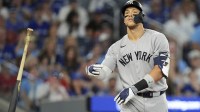 Yankees right fielder Aaron Judge (99) reacts after a walk
