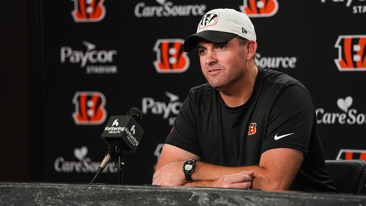 Bengals Head Coach Zac Taylor speaks at a press conference