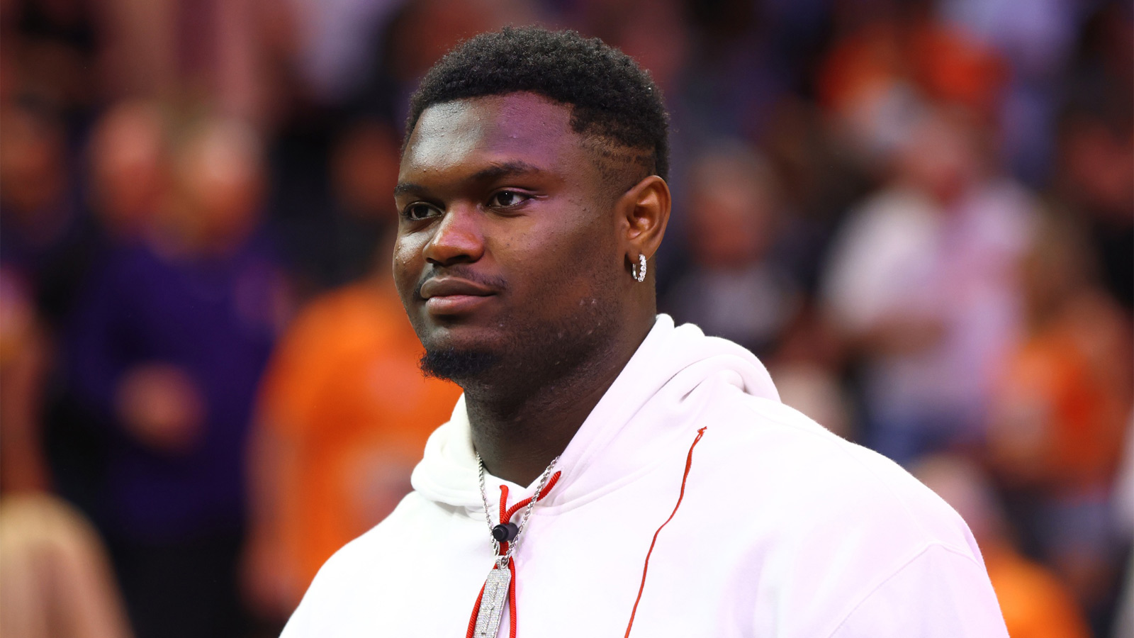 New Orleans Pelicans injured forward Zion Williamson against the Phoenix Suns during game five of the first round for the 2022 NBA playoffs at Footprint Center. 