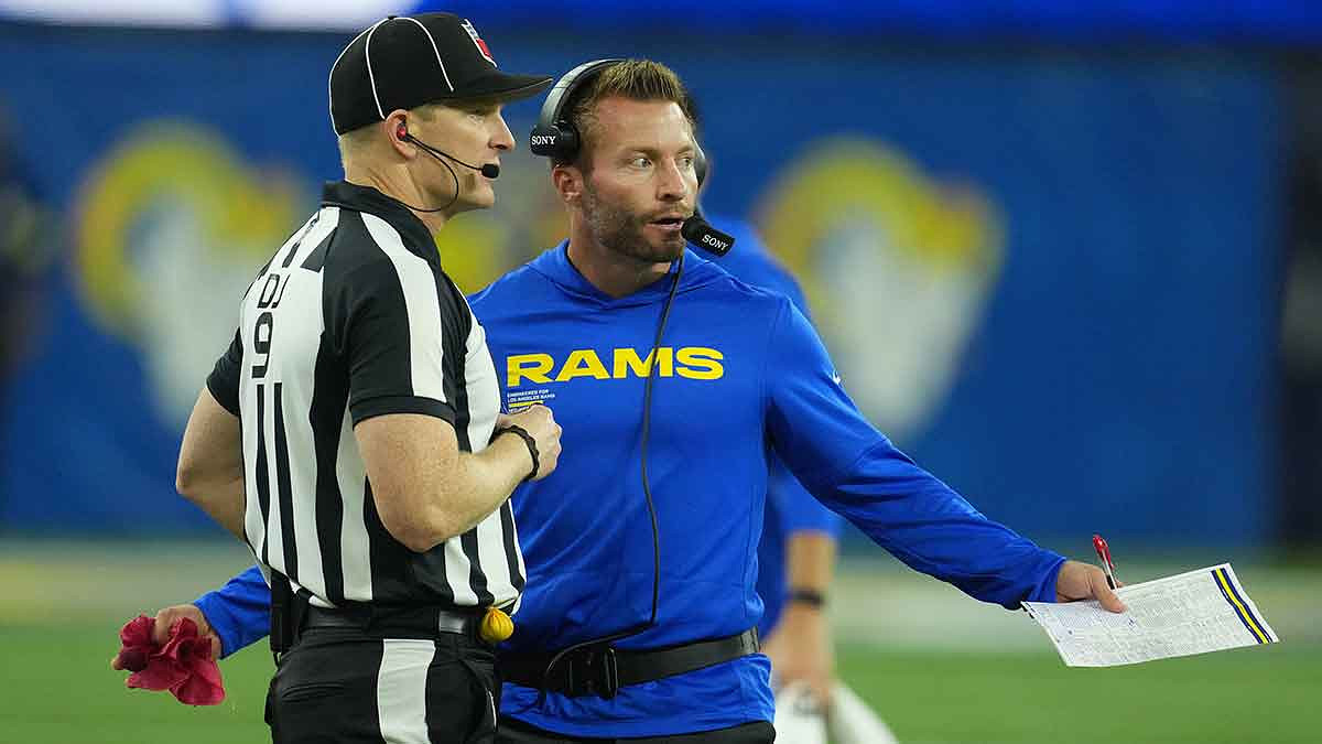 Los Angeles Rams head coach Sean McVay reacts during the second half at SoFi Stadium.