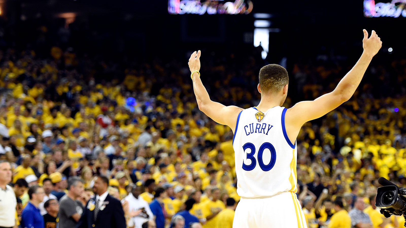 Golden State Warriors guard Stephen Curry (30) reacts before game seven of the NBA Finals against the Cleveland Cavaliers at Oracle Arena.