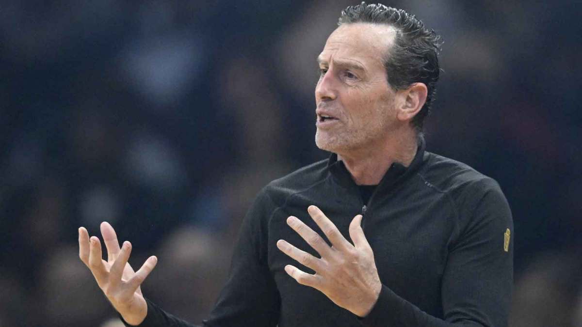 Cleveland Cavaliers head coach Kenny Atkinson reacts in the first quarter against the Milwaukee Bucks at Rocket Arena.