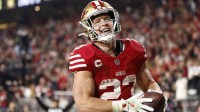 San Francisco 49ers running back Christian McCaffrey (23) reacts after scoring a touchdown against the Carolina Panthers during the second half at Levi's Stadium