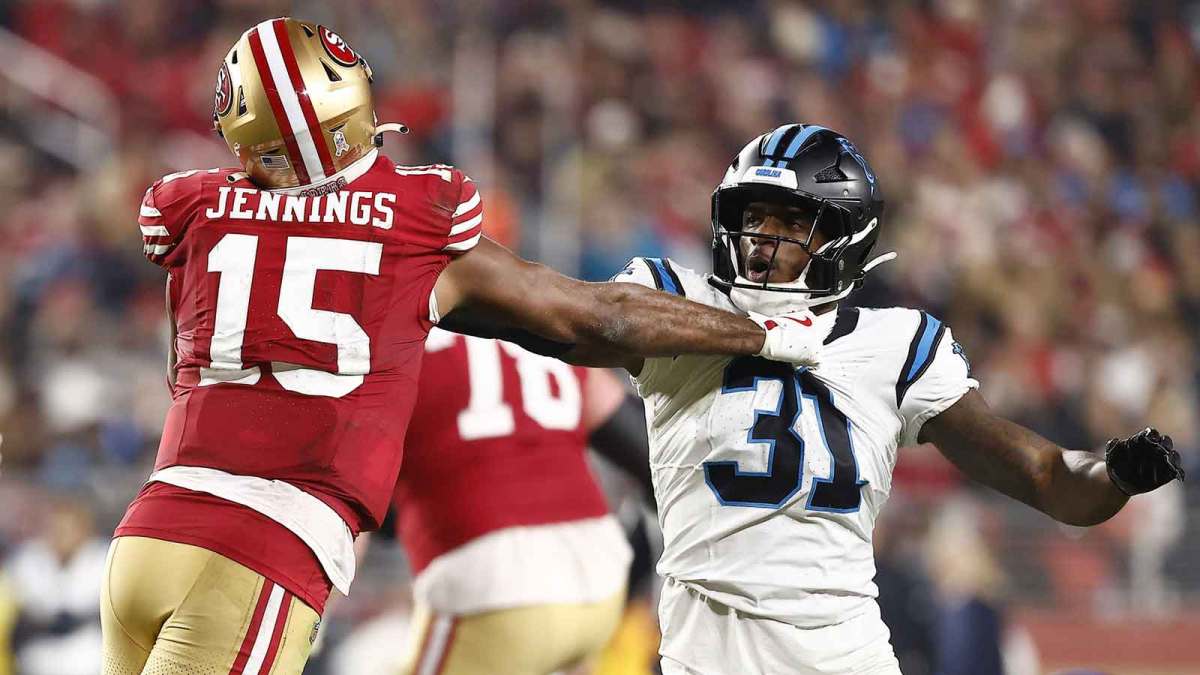 49ers star Jauan Jennings delivers a mic-drop warning after a dirty Week 12 hit from Panthers' Tre’von Moehrig sparks a brief on-field brawl.