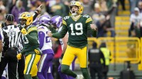 Green Bay Packers punter Daniel Whelan (19) reacts after a fumble recovery on a muffed punt by the Minnesota Vikings during the second half at Lambeau Field.