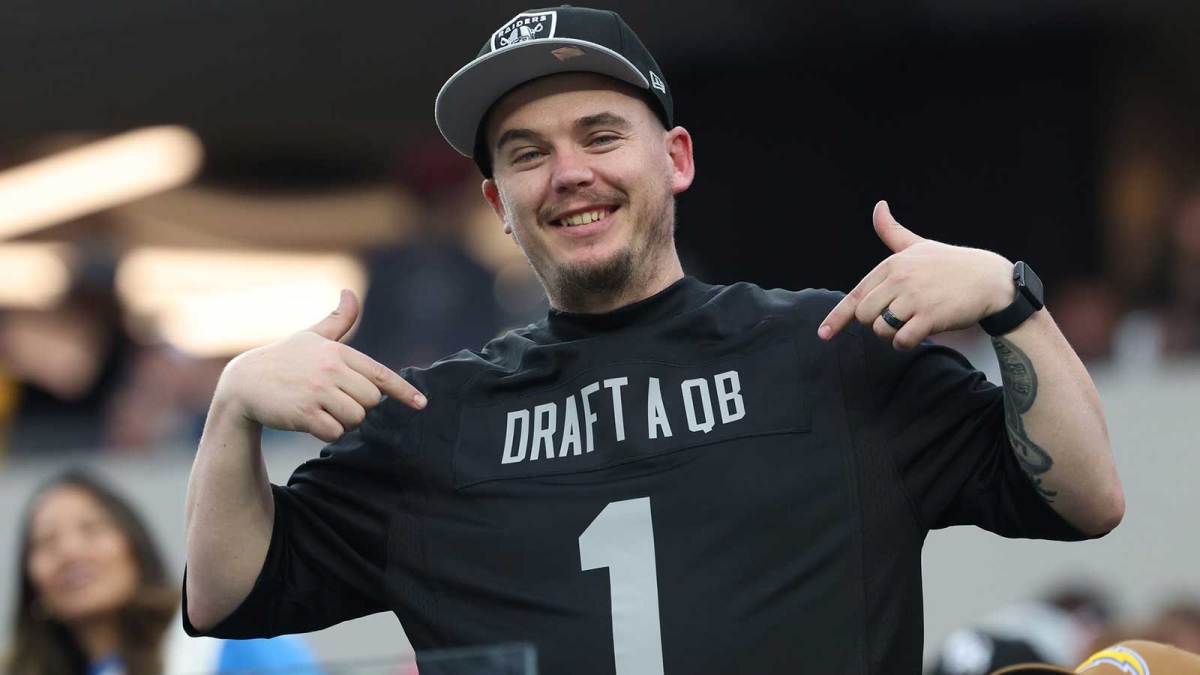 A Las Vegas Raiders fan reacts during the second half at SoFi Stadium. Mandatory Credit: Kiyoshi Mio-Imagn Images