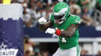 Philadelphia Eagles wide receiver AJ. Brown (11) celebrates a touchdown in the first quarter against the Dallas Cowboys at AT&T Stadium.