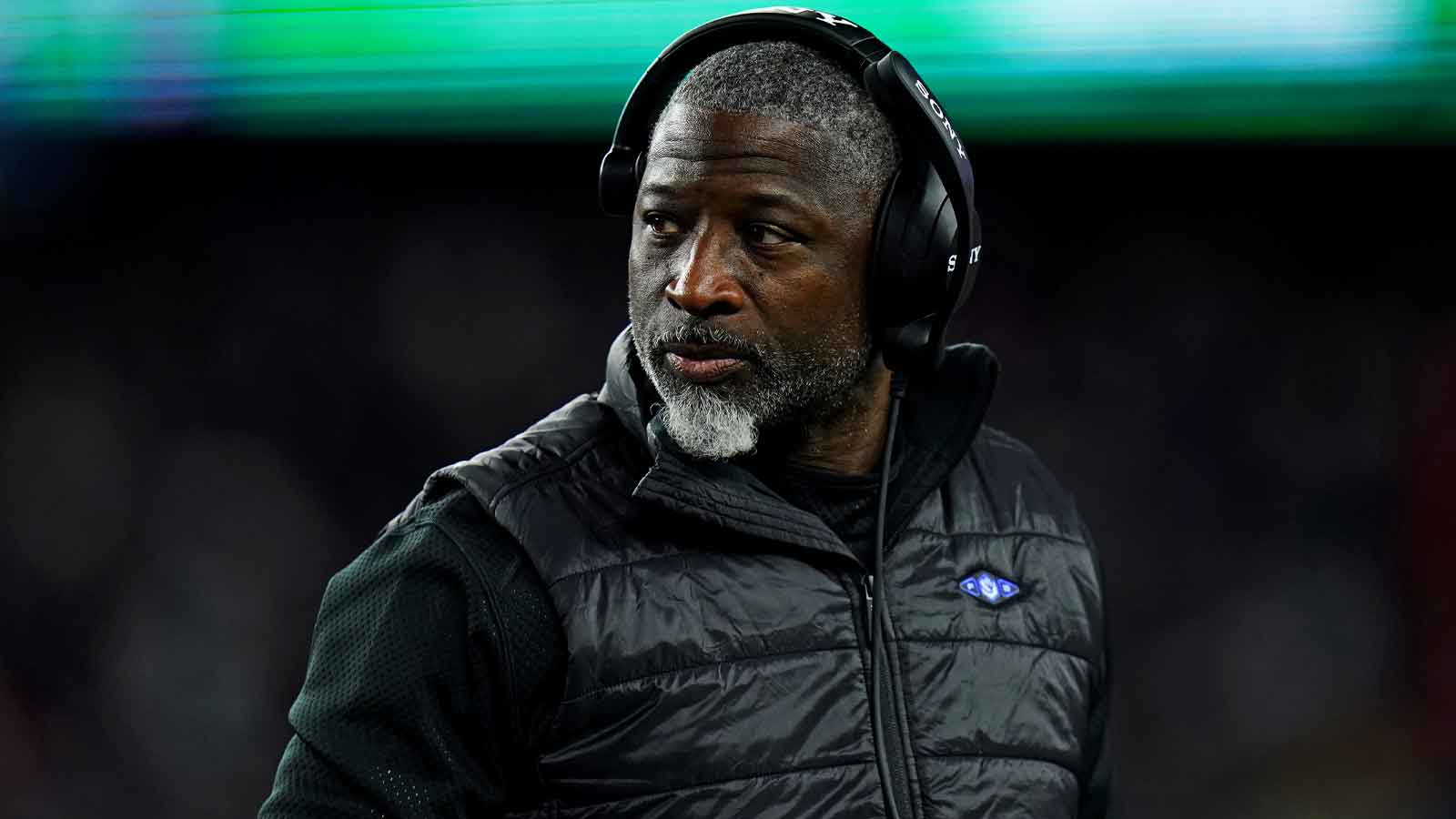 New York Jets head coach Aaron Glenn looks on during the second half against the New England Patriots at Gillette Stadium. 