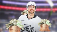Adrian Kempe surrounded by money bags