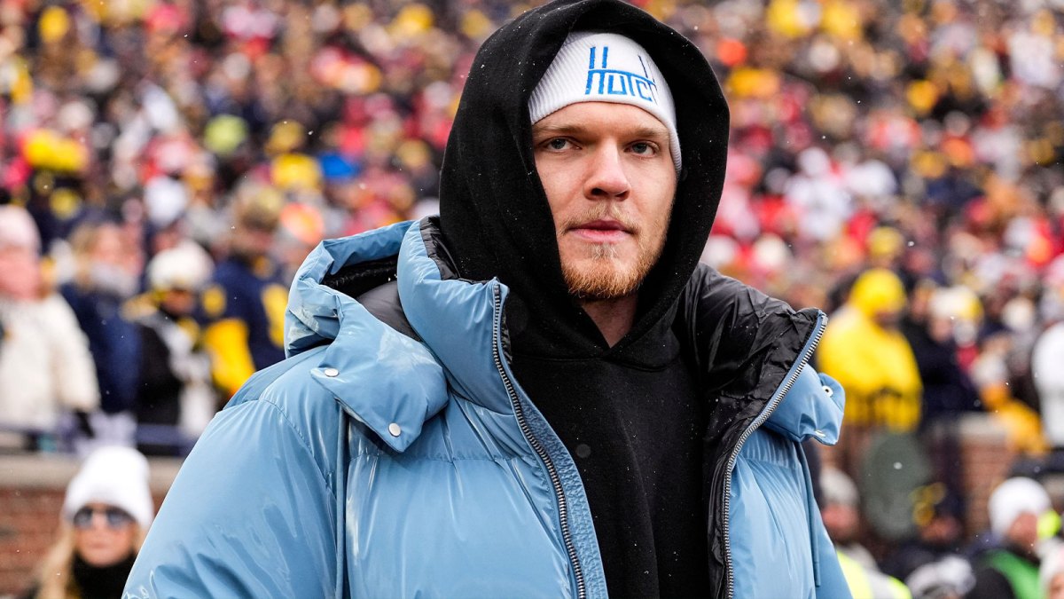 Former Michigan player Aidan Hutchinson on the sideline during the first half between the Michigan and the Ohio State at Michigan Stadium in Ann Arbor on Saturday, Nov. 29, 2025.