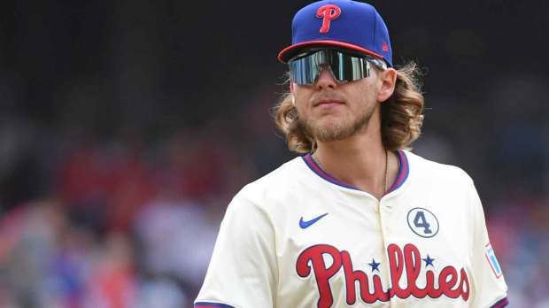 Philadelphia Phillies third base Alec Bohm (28) against the Milwaukee Brewers at Citizens Bank Park.