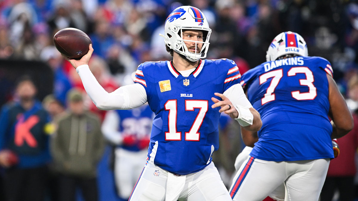 Buffalo Bills quarterback Josh Allen (17) throws the ball in the second quarter against the Kansas City Chiefs at Highmark Stadium.