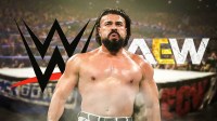 Andrade with WWE and AEW logo