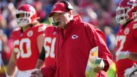 Kansas City Chiefs head coach Andy Reid looks on in the first half against the Indianapolis Colts at GEHA Field at Arrowhead Stadium.