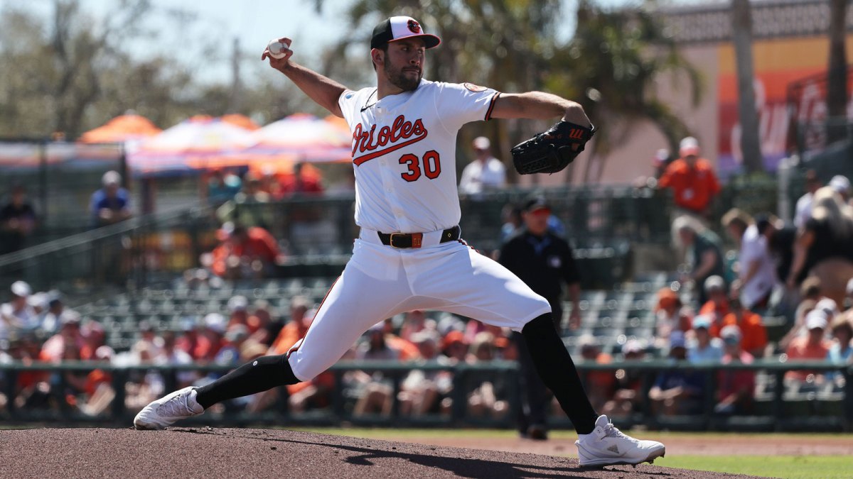 Baltimore Orioles starting pitcher Grayson Rodriguez (30) throws a pitch during the first inning against the Toronto Blue Jays at Ed Smith Stadium.
