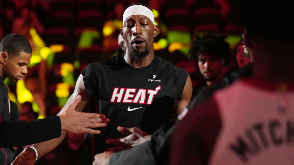 Miami Heat center Bam Adebayo (13) is introduced during the pregame ceremonies of the game against the Memphis Grizzlies at Kaseya Center.