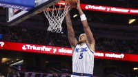 Orlando Magic forward Paolo Banchero (5) dunks the ball against the Portland Trail Blazers in the third quarter at Kia Center.