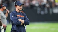 Chicago Bears head coach Ben Johnson looks on from the sideline during the second half against the Las Vegas Raiders at Allegiant Stadium.