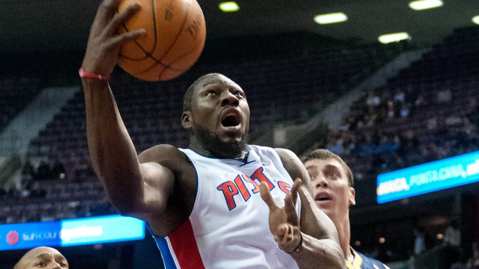 Detroit Pistons center Ben Wallace (6) goes up against the Indiana Pacers during the first half at The Palace.