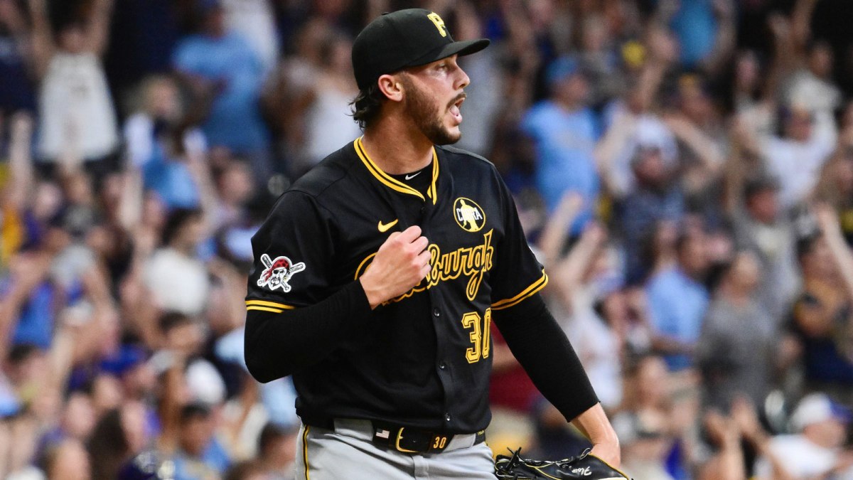 Pittsburgh Pirates starting pitcher Paul Skenes (30) reacts after giving up a solo home run to Milwaukee Brewers second baseman Brice Turang (not pictured) in the fourth inning at American Family Field.