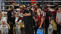 Boston College Eagles head coach Bill O'Brien looks on from the sideline during the second half against the California Golden Bears at Alumni Stadium.