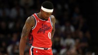Los Angeles Clippers guard Bradley Beal (0) reacts against the Phoenix Suns in the first half at the Mortgage Matchup Center.