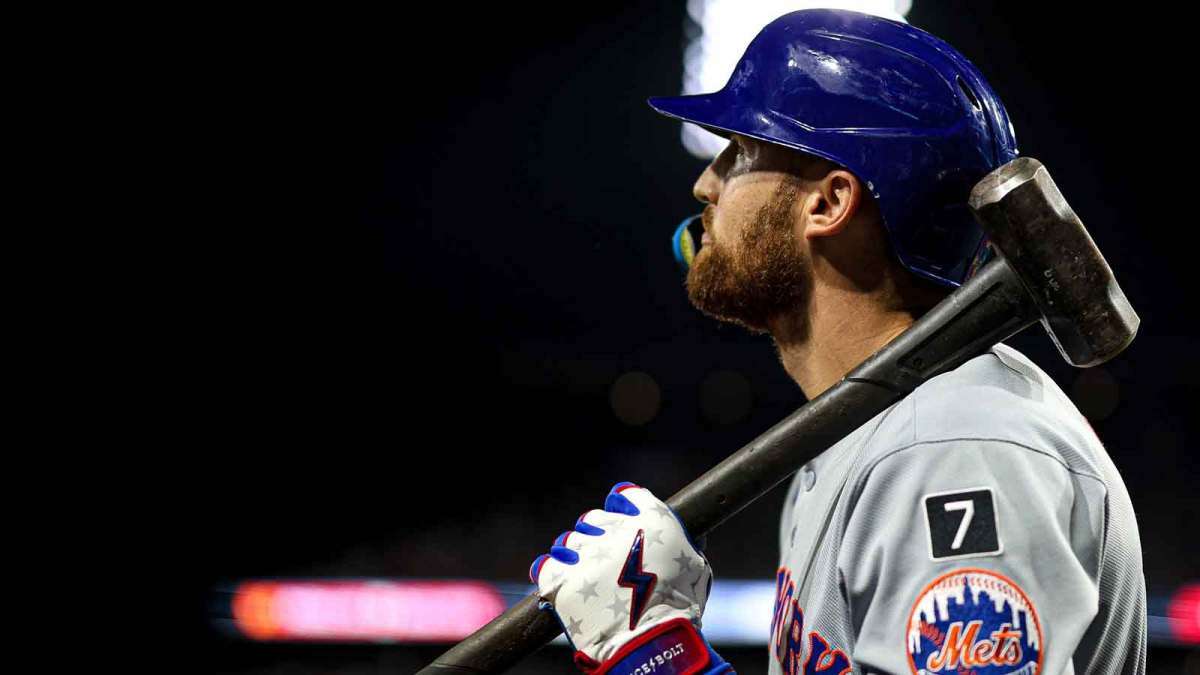 New York Mets outfielder Brandon Nimmo (9) in a game against the Philadelphia Phillies at Citizens Bank Park.