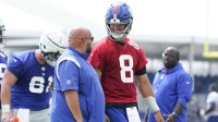Former New York Giants head coach and quarterback Brian Daboll and Daniel Jones during trianing camp.