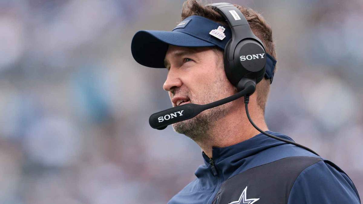 Dallas Cowboys head coach Brian Schottenheimer looks on from the sideline during the second half against the Carolina Panthers at Bank of America Stadium.