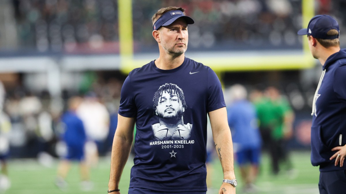 Dallas Cowboys head coach Brian Schottenheimer looks on before the game against the Philadelphia Eagles at AT&T Stadium.