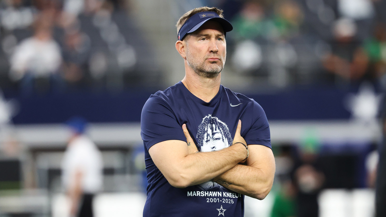 Dallas Cowboys head coach Brian Schottenheimer looks on before the game against the Philadelphia Eagles at AT&T Stadium.