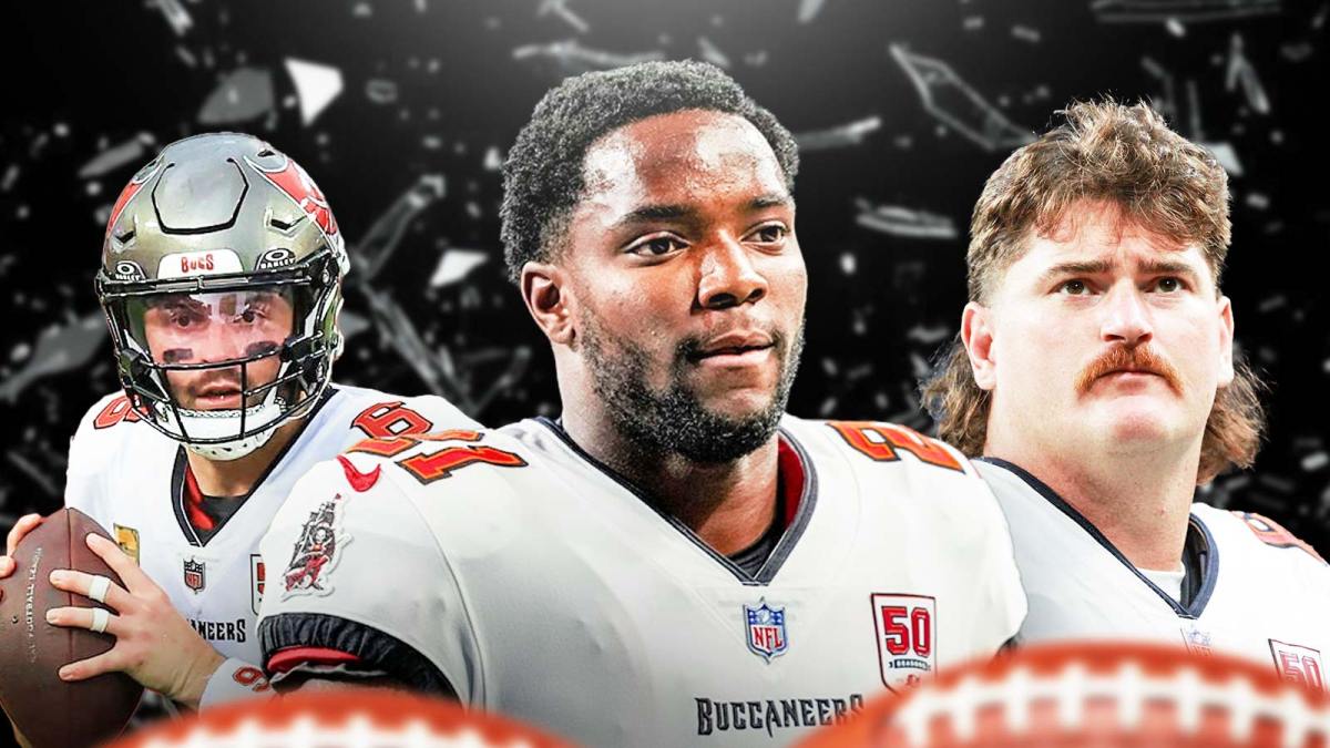 Baker Mayfield, Benjamin Morrison, Dan Feeney, Broken glass in the background