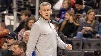Nov 12, 2025; Detroit, Michigan, USA; Chicago Bulls head coach Billy Donovan watches the action against the Detroit Pistons during the first quarter at Little Caesars Arena. Mandatory Credit: David Reginek-Imagn Images