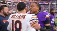 Chicago Bears quarterback Caleb Williams and Minnesota Vikings receiver Justin Jefferson after their Week 11 game.